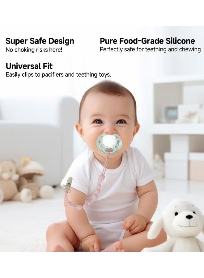 2 Pack Silicone Dummy Clip, Universal One Piece Easy-Clean Pacifier Clips Fits Most Pacifiers And Teething Toys, Baby Dummy Strap Clip For Newborn Baby Shower Boys Girls - Image 3